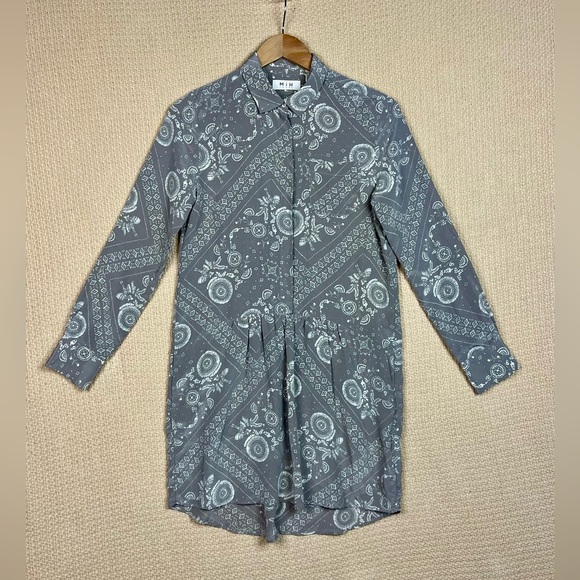 Mih Jeans Dress Gray Paisley Long Sleeve Dress Size Small - Picture 1 of 8